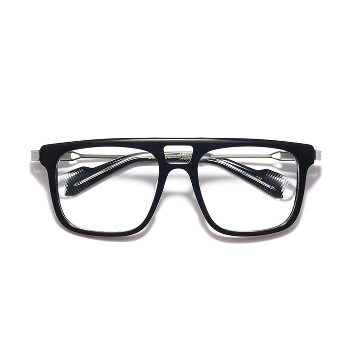 Hewei Unisex Full Rim Square Double Bridge Acetate Titanium Eyeglasses 5054 Full Rim Hewei black1  