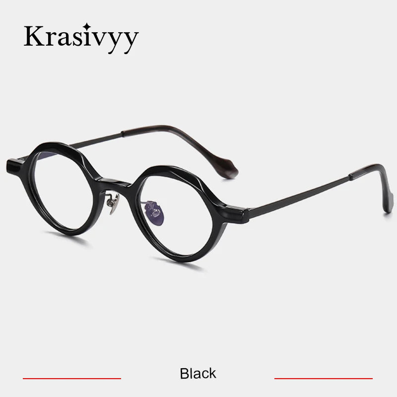 Krasivyy Unisex Full Rim Oval Titanium Acetate Eyeglasses 96071 Full Rim Krasivyy Black