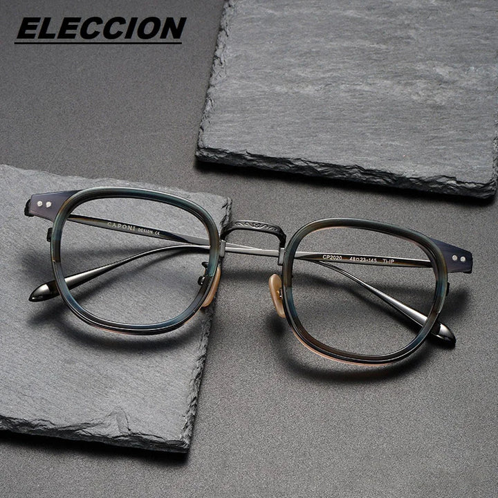 Eleccion Unisex Full Rim Square Acetate Titanium Eyeglasses 4424