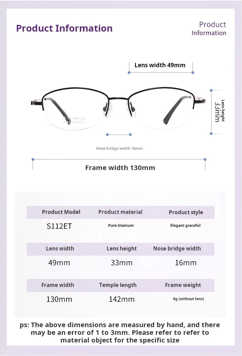 Yimaruili Women's Semi Rim Oval Square Titanium Eyeglasses 74112E