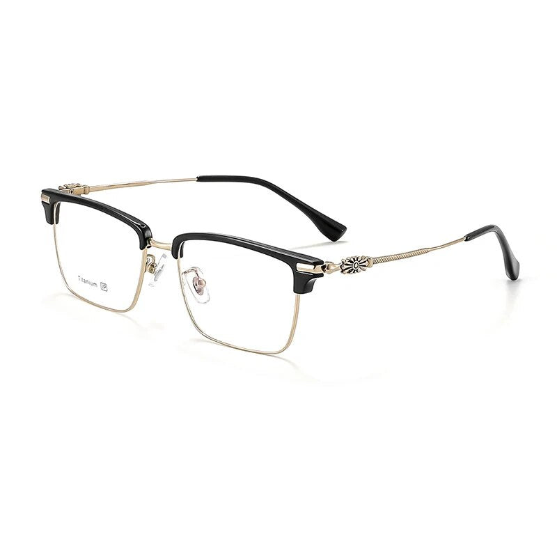 KatKani Unisex Full Rim Square Titanium Eyeglasses 8931 Full Rim KatKani Eyeglasses Black Gold  