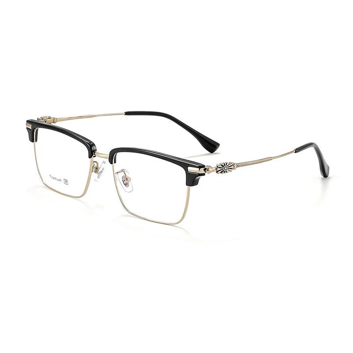 KatKani Unisex Full Rim Square Titanium Eyeglasses 8931 Full Rim KatKani Eyeglasses Black Gold  