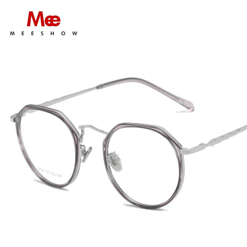 Meeshow Tr90 Women's Eyeglasses Oversize Titanium Alloy Glasses Round 9156 Frame MeeShow sliver with gray Rim China 