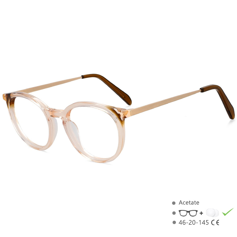 CCspace Unisex Full Rim Small Round Acetate Eyeglasses 55912 Full Rim CCspace Tea China 