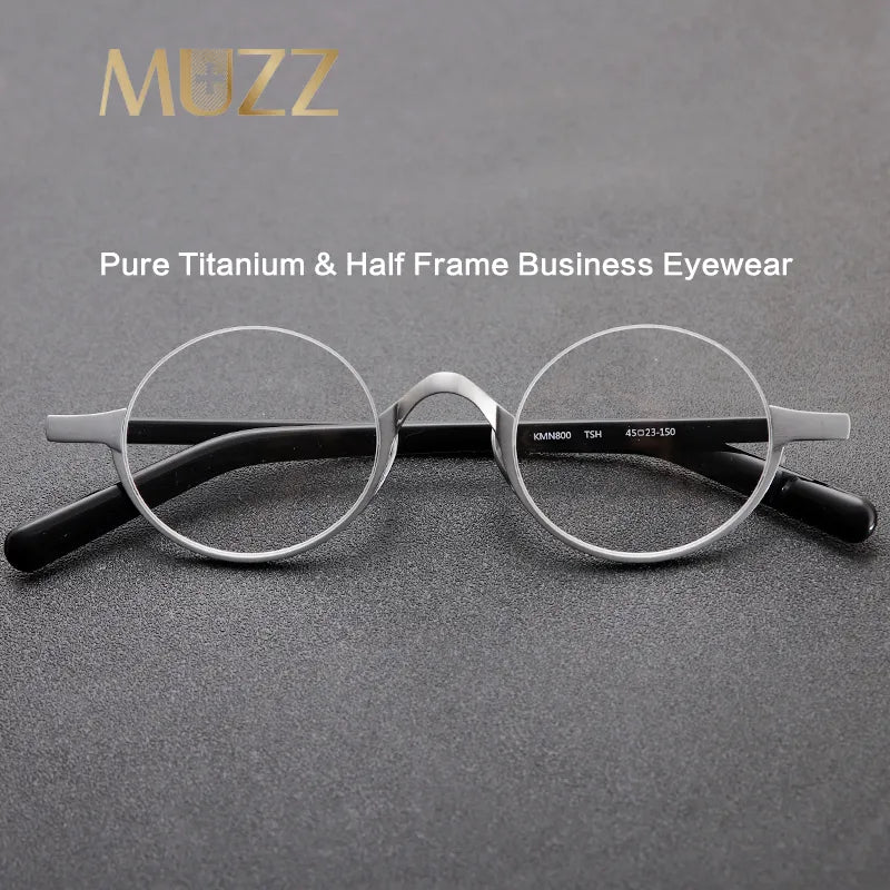 Muzz Unisex Semi Rim Small Round Titanium Acetate Eyeglasses Kmn80x Semi Rim Muzz   