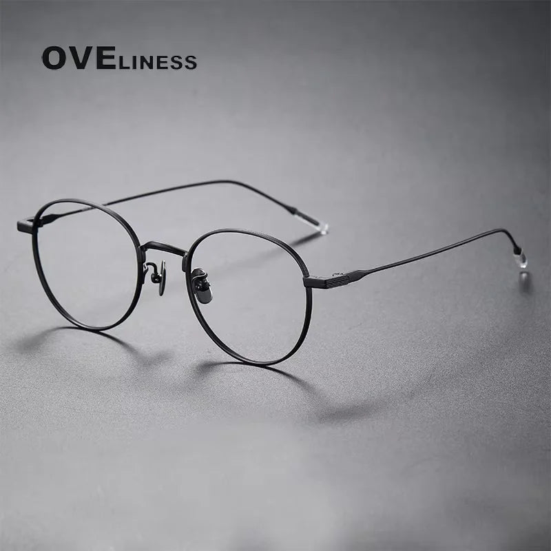 Oveliness Women's Full Rim Flat Top Round Titanium Eyeglasses Full Rim Oveliness black