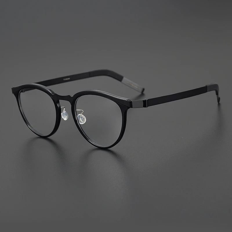 Black Mask Unisex Full Rim Round Screwless Titanium Eyeglasses 339903