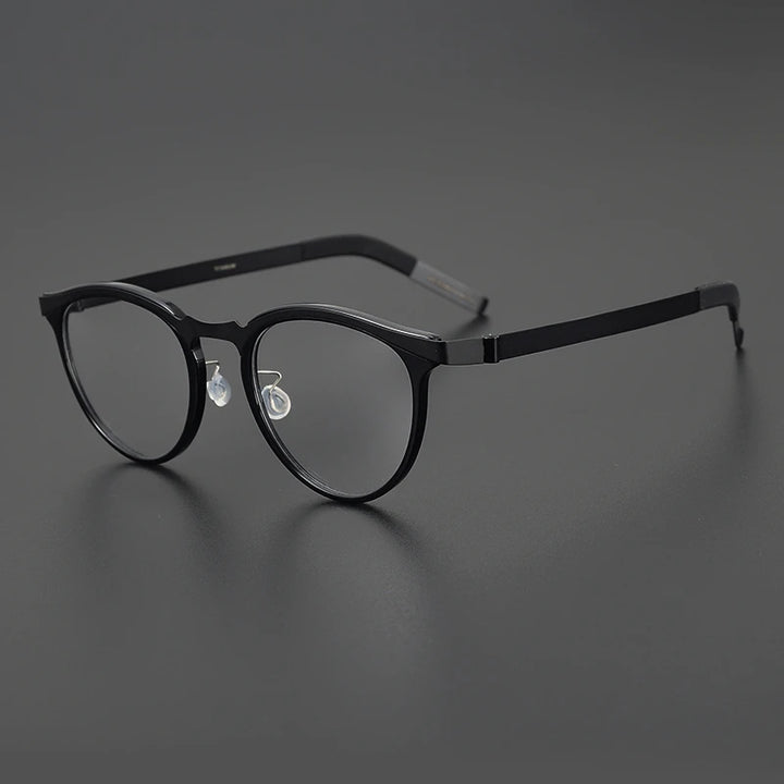 Black Mask Unisex Full Rim Round Screwless Titanium Eyeglasses 339903