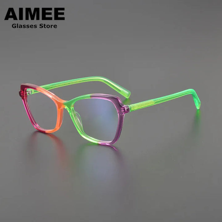 Aimee Unisex Full Rim Square Cat Eye Acetate Eyeglasses 8024 Full Rim Aimee Green  