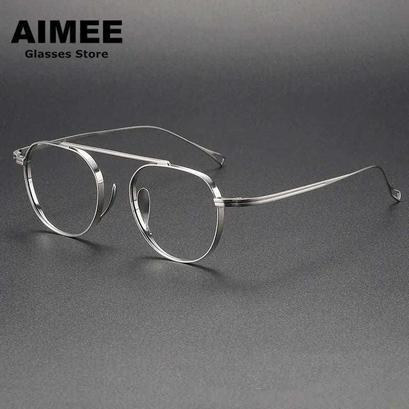 Aimee Unisex Full Rim OvalBrow Line Bridge Titanium Eyeglasses 9503 Full Rim Aimee Silver  