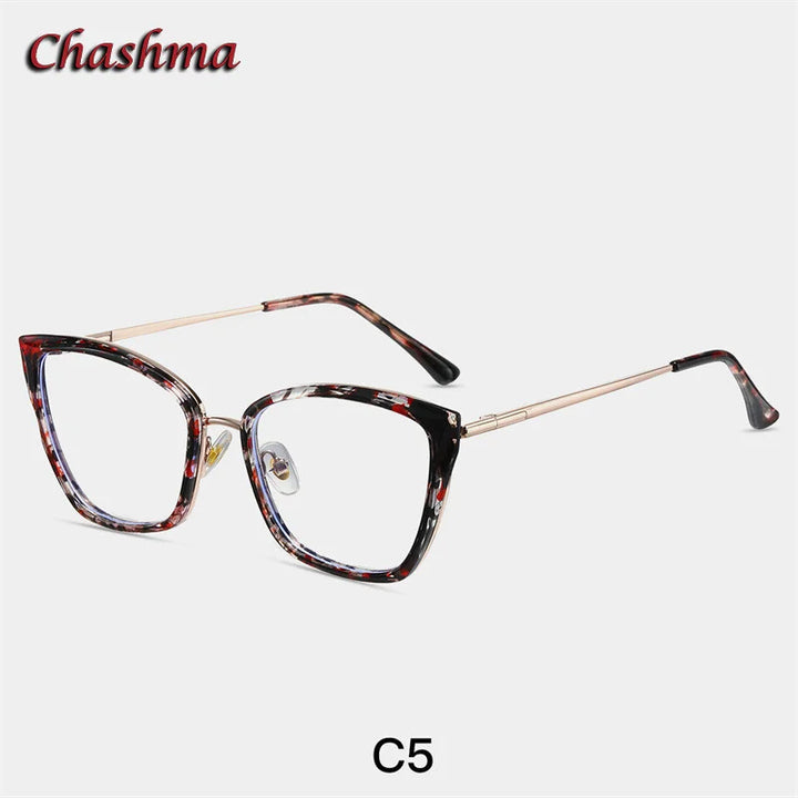 Chashma Ochki Women's Full Rim Square Cat Eye Tr 90 Eyeglasses 87257 Full Rim Chashma Ochki Black Flower  