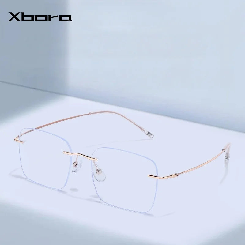 Xbora Unisex Rimless Polygon Square Titanium-Alloy Eyeglasses 518320
