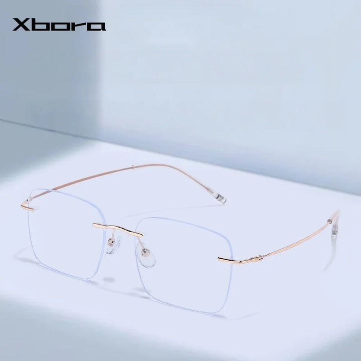 Xbora Unisex Rimless Polygon Square Titanium-Alloy Eyeglasses 518320
