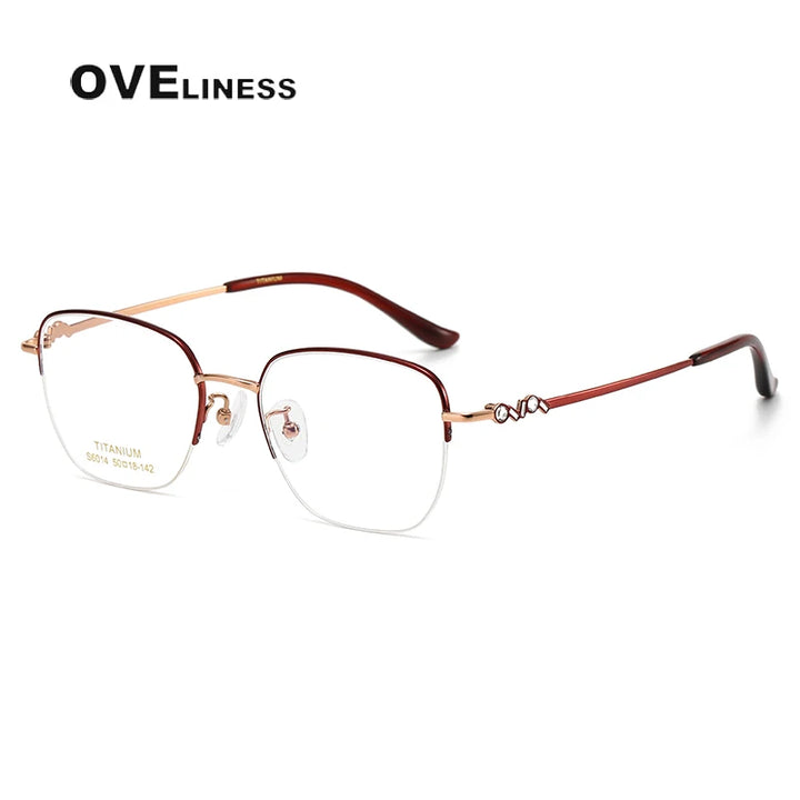 Oveliness Women's Semi Rim Square Oval Titanium Eyeglasses 6014 Semi Rim Oveliness red rose gold  