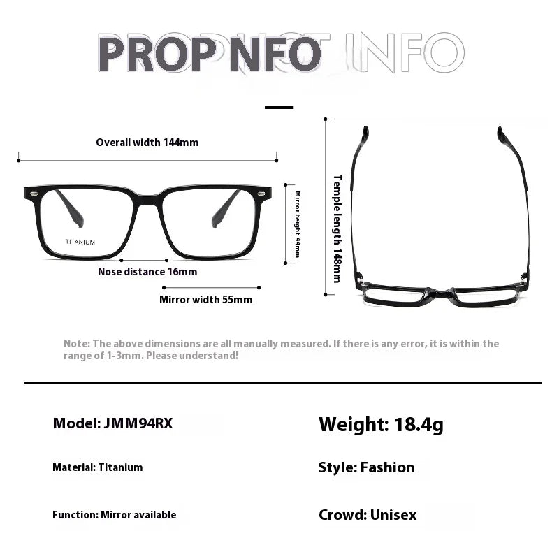 Aror Unisex Full Rim Square Acetate Titanium Eyeglasses 842194 Full Rim Aror