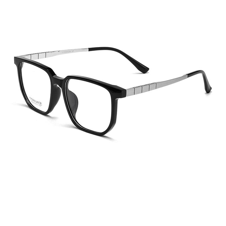 Yimaruili Men's Full Rim Square Acetate Titanium Eyeglasses 15210t Full Rim Yimaruili Eyeglasses Black Silver  