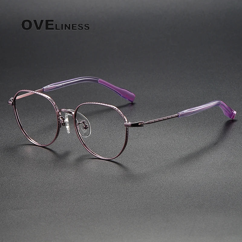 Oveliness Unisex Full Rim Flat Top Round Titanium Eyeglasses 80935 Full Rim Oveliness purple  