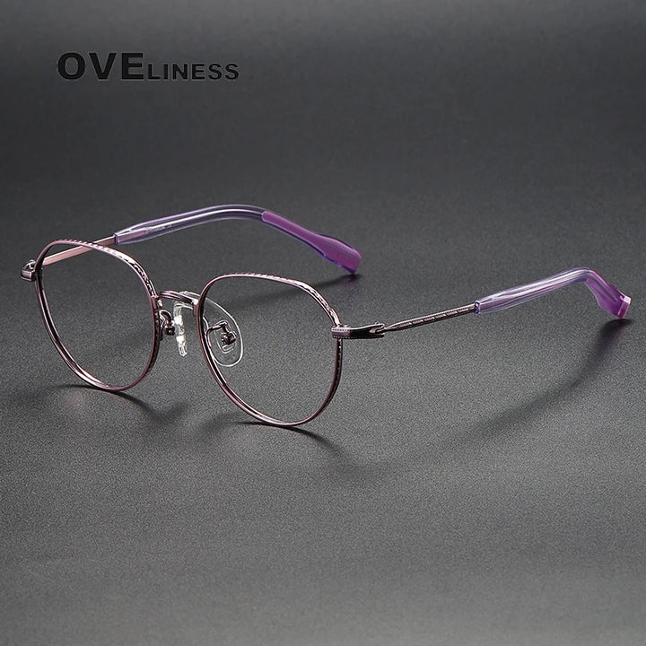 Oveliness Unisex Full Rim Flat Top Round Titanium Eyeglasses 80935 Full Rim Oveliness purple  