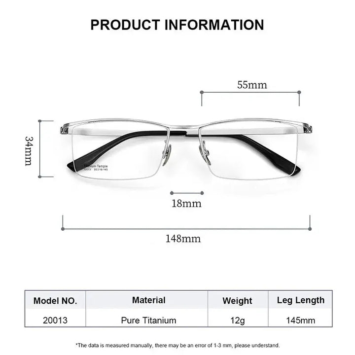 Gmei 200135 Mens Semi Rim Brow Line Square Titanium Frames — view 2 | Gmei Optical at FuzWeb