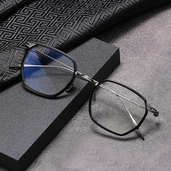 Black Mask Unisex Full Rim Square Titanium Acetate Eyeglasses 49216 Full Rim Black Mask Black-Gray