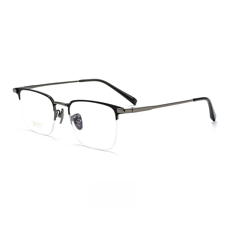 Yimaruili Unisex Semi Rim Square Titanium Eyeglasses 26014 Semi Rim Yimaruili Eyeglasses Black Gun