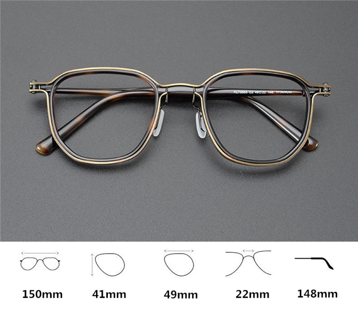 Black Mask Unisex Full Rim Big Square Titanium Acetate Eyeglasses 25865