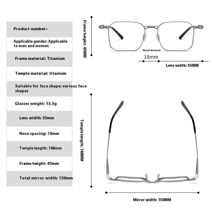 Aror Unisex Full Rim Big Square Titanium Eyeglasses 49418 Full Rim Aror