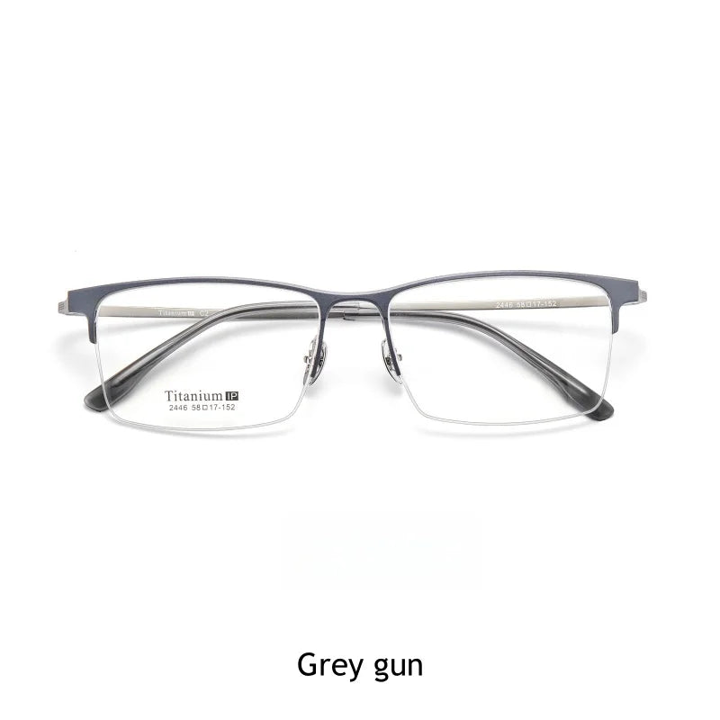 KatKani Men's Semi Rim Rectangular Titanium Eyeglasses 2246 Semi Rim KatKani Eyeglasses Grey gun  