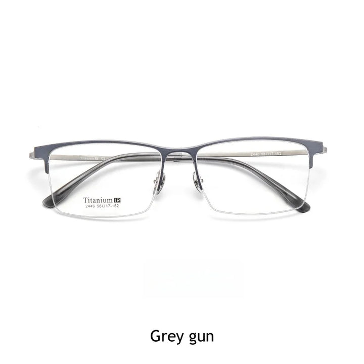 KatKani Men's Semi Rim Rectangular Titanium Eyeglasses 2246 Semi Rim KatKani Eyeglasses Grey gun  