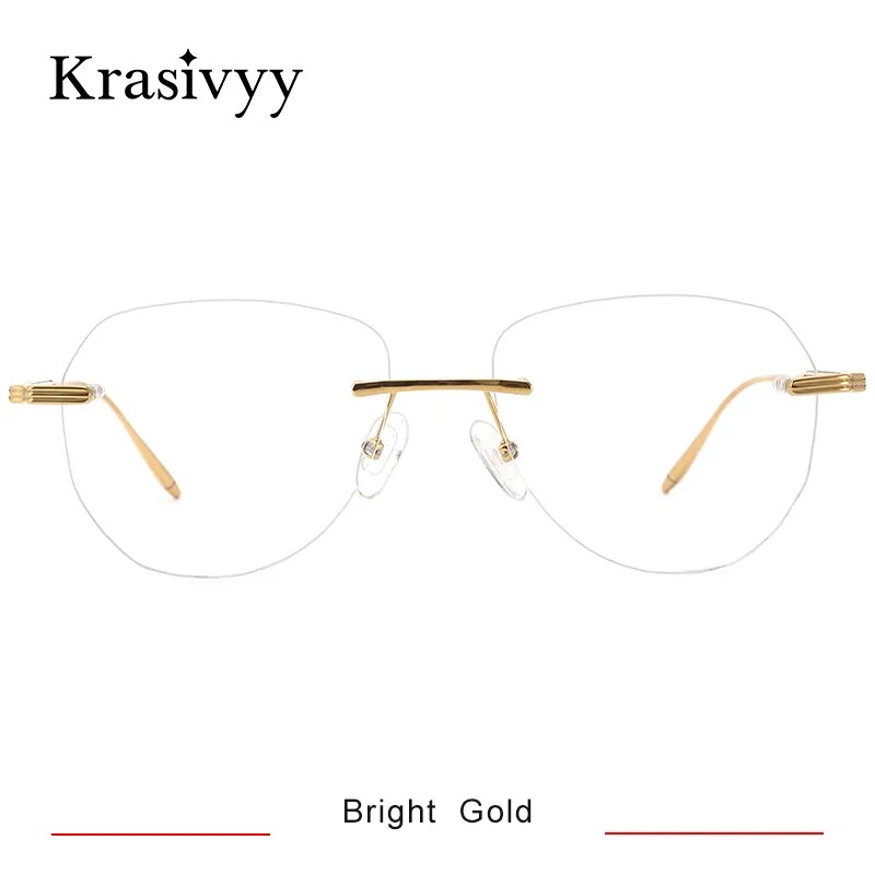 Krasivyy Men's Rimless Oval Titanium Acetate Eyeglasses Kr16084 Rimless Krasivyy Bright  Gold CN 