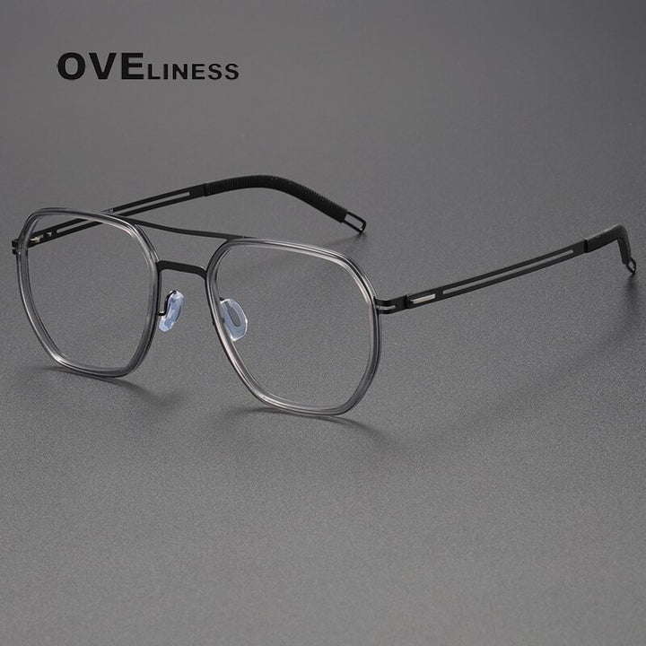 Oveliness Full Rim Square Double Bridge Titanium Eyeglasses 8202310 Full Rim Oveliness grey black  