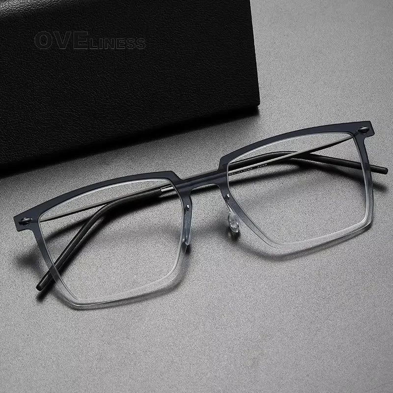 Oveliness Unisex Full Rim Square Acetate Titanium Eyeglasses 6577 Full Rim Oveliness