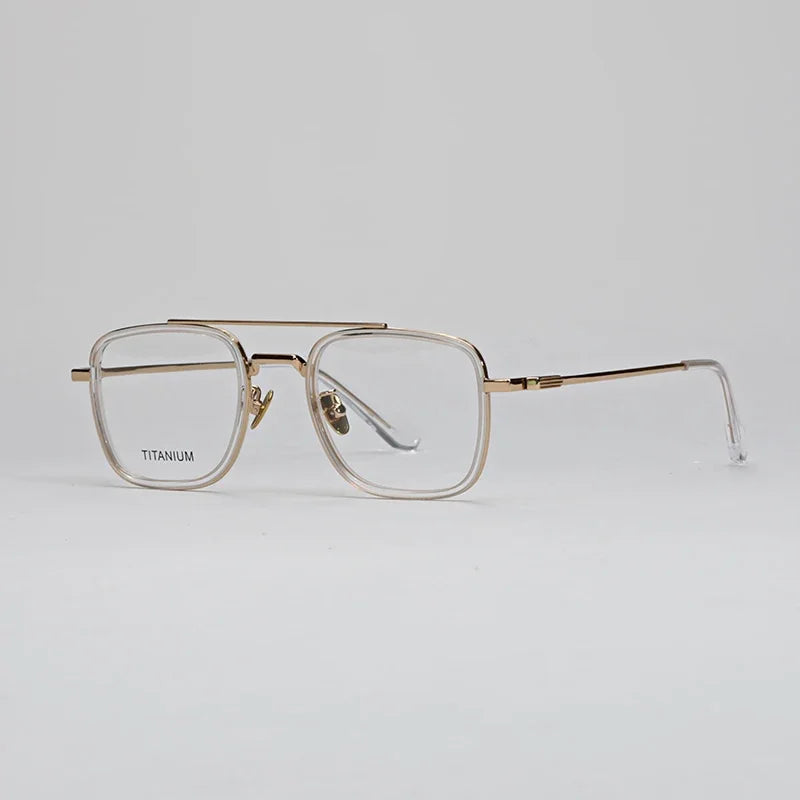 Hewei Unisex Full Rim Square Double Bridge Acetate Titanium Eyeglasses 19637 Full Rim Hewei C5  