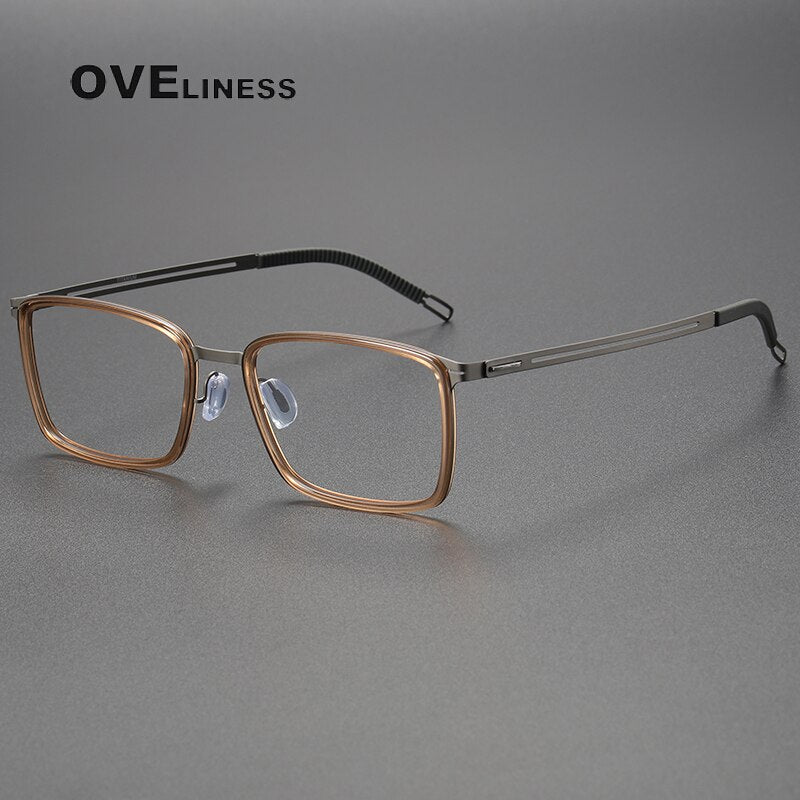 Oveliness Unisex Full Rim Square Screwless Titanium Eyeglasses 8202304 Full Rim Oveliness brown gun  