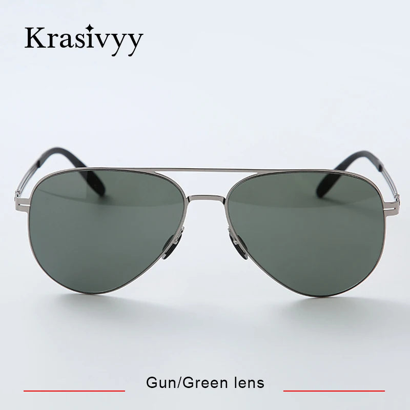 Krasivyy Unisex Full Rim Oval Screwless Nylon Alloy Sunglasses 6880 Sunglasses Krasivyy Gun Green lens  