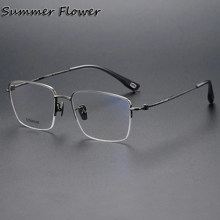 Summer Flower Unisex Semi Rim Polygon Square Titanium Eyeglasses 880911 Semi Rim Summer Flower Gray