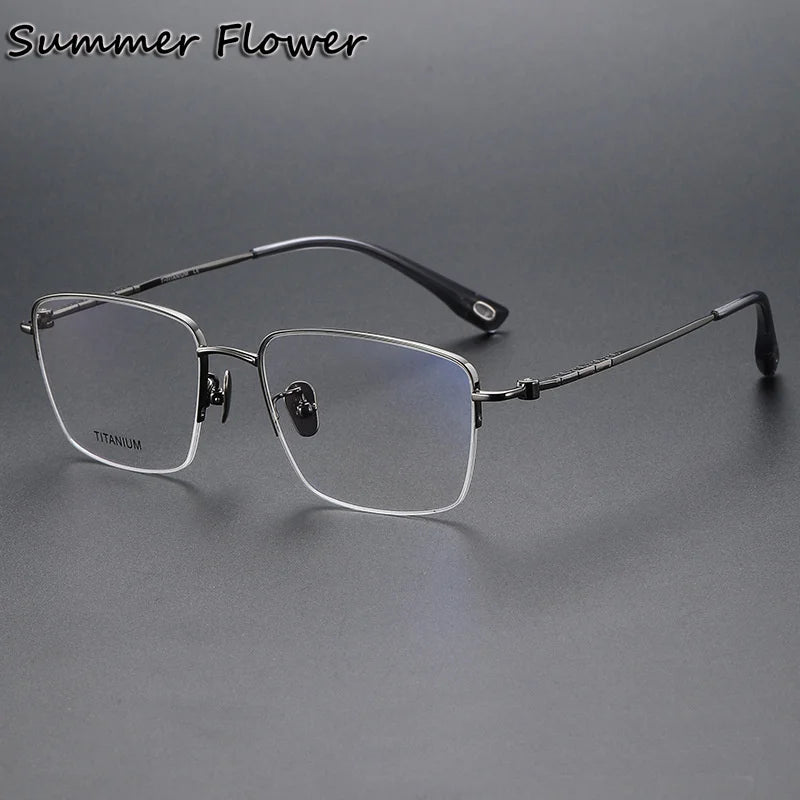 Summer Flower Unisex Semi Rim Square Titanium Eyeglasses 80911