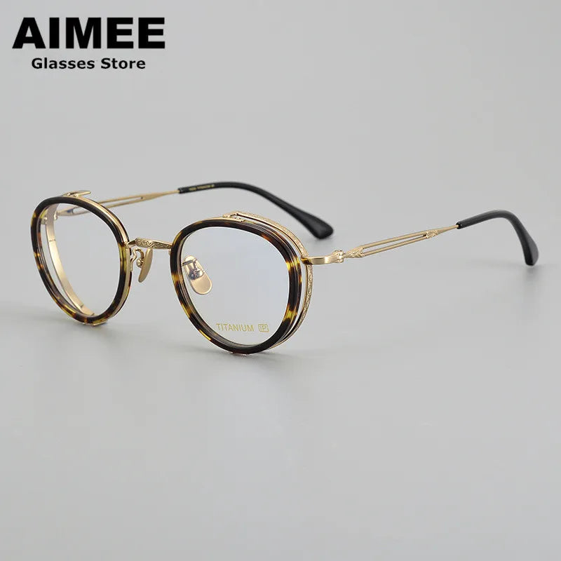 Aimee Unisex Full Rim Round Titanium Acetate Eyeglasses 5054 Full Rim Aimee Tortoise-Golden  