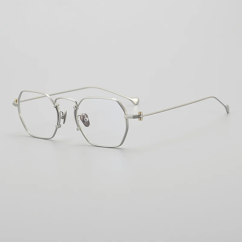 Muzz Unisex Full Rim Flat Top Polygon Titanium Eyeglasses 19069d Full Rim Muzz Silver  