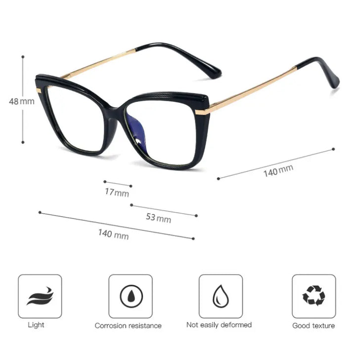 Handoer Women's Full Rim Square Cat Eye Tr 90 Alloy Eyeglasses 95763