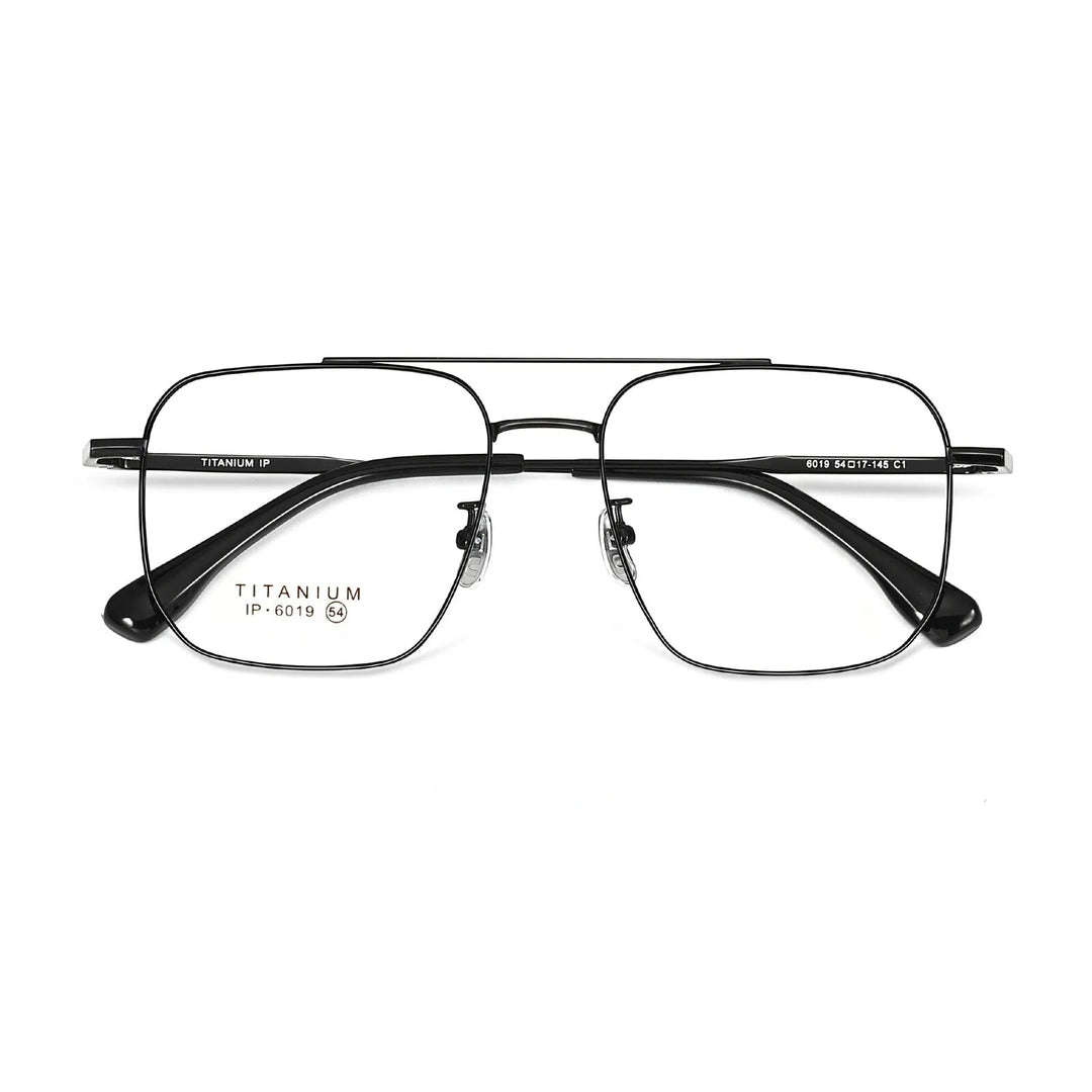 Yimaruili Unisex Full Rim Square Double Bridge Titanium Eyeglasses 6019 Full Rim Yimaruili Eyeglasses Black  