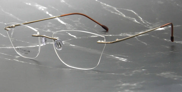 Esnbie Women's Rimless Square Cat Eye Titanium Eyeglasses 243211