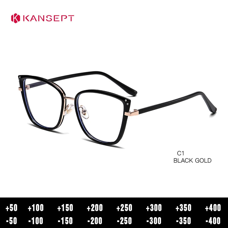 Kansept Women's Full Rim Cat Eye Tr 90 Alloy Reading Glasses 59501 Reading Glasses Kansept B9501-C1 -400