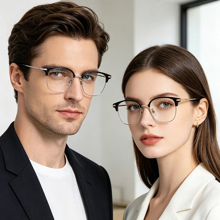 Bclear Unisex Full Rim Browline Titanium Eyeglasses SM-31807
