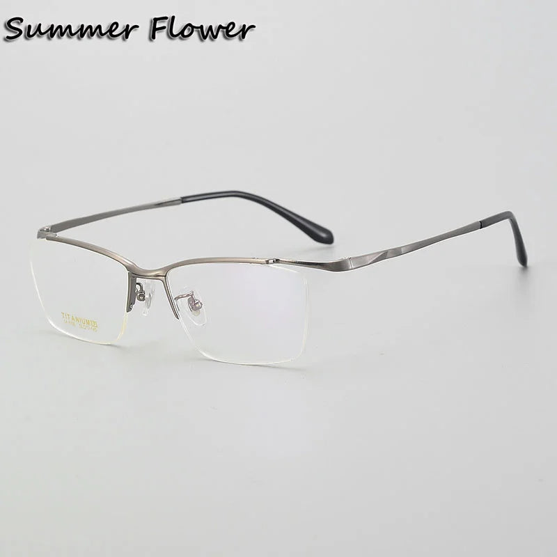 Summer Flower Unisex Semi Rim Square Brow Line Titanium Eyeglasses 86101 Semi Rim Summer Flower Gray