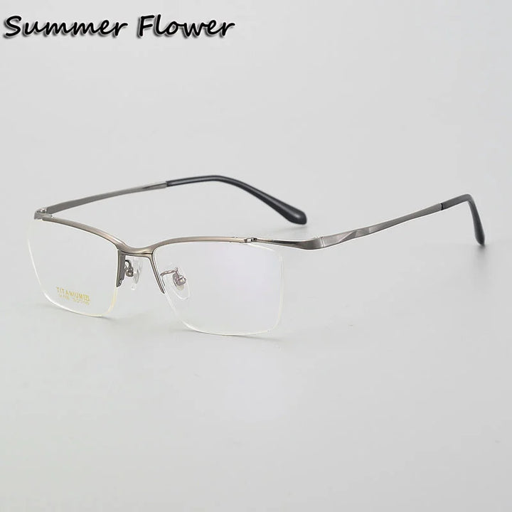 Summer Flower Unisex Semi Rim Square Brow Line Titanium Eyeglasses 86101 Semi Rim Summer Flower Gray