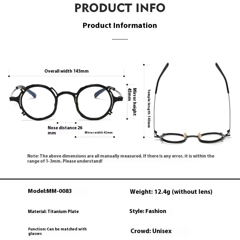 Aror Unisex Full Rim Irregular Round Titanium Eyeglasses 44983 Full Rim Aror