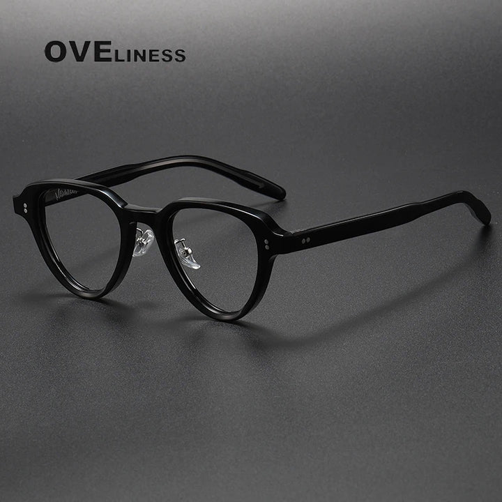 Oveliness Unisex Full Rim Flat Top Oval Acetate Eyeglasses V002 Full Rim Oveliness black  