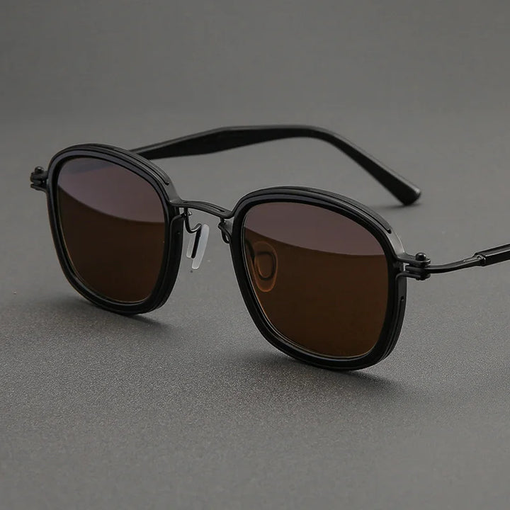 Black Mask Unisex Full Rim Square Acetate Titanium Sunglasses 458631