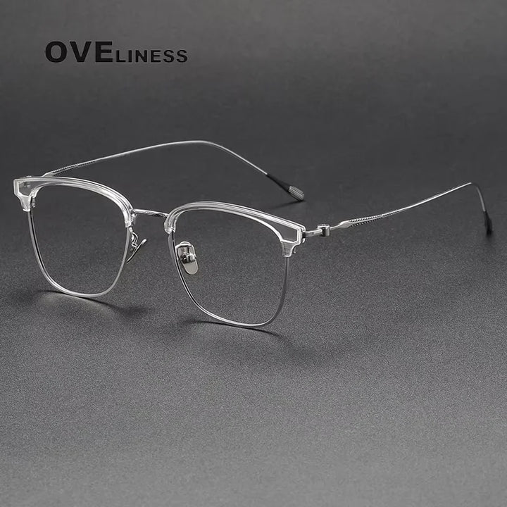 Oveliness Women's Full Rim Square Titanium Acetate Eyeglasses 80897 Full Rim Oveliness clear silver  